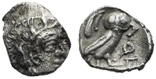 Attica, Athens (454-404 BC) AR silver hemiobol coin Athena & Owl SNG Cop 59-61