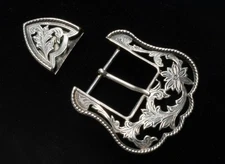 Large Sterling Silver Western Belt Buckle - Hand-Wrought & Engraved
