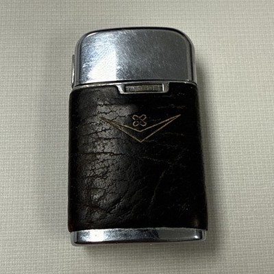 VTG Ronson Varaflame Windlite Lighter Leather & Chrome Flip Top Complete RARE