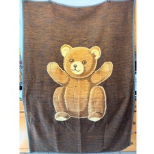 Vintage Biederlack Reversible Teddy Bear Blanket Sherpa Throw 56x74 Made In USA