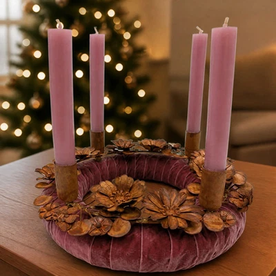 Adventskranz Metallkranz Samt Rost Blüten altrosa rosa - Bild 1 von 4