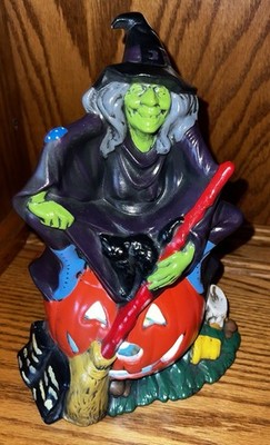 VTG Ceramic Halloween Witch Sitting on Pumpkin Byron Hand Painted Mold 70's  10 