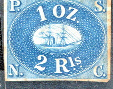 PERU 1857 PACIFIC STEAMSHIP NAVIGATION Co. 1 ounce 1 real BLUE Perkins Bacon