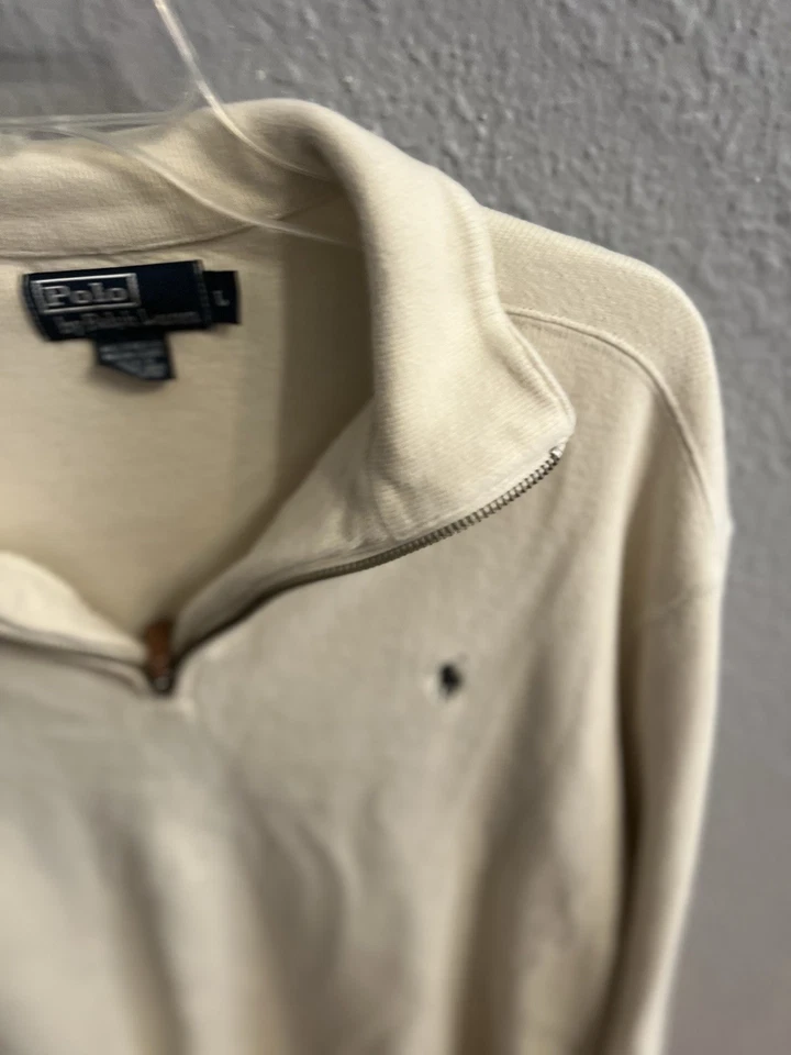 Polo Ralph Lauren Mens Long Sleeve 1/4 Zip Pullover Size Large Vintage Cream - Image 2 of 4