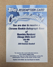 2026 Bowman Chrome Baseball Munetaka Murakami Rookie Auto Card Redemption CRA-MM