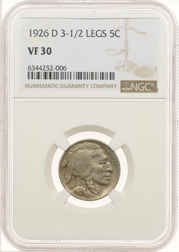 1926-D 5C NGC VF30 3-1/2 Legs Buffalo Nickel Mint Error Variety - Image 4 of 4