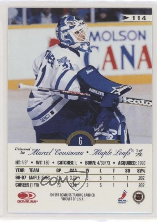 1997-98 Leaf International Stars Universal Ice /250 Marcel Cousineau #114 - Image 2 of 2