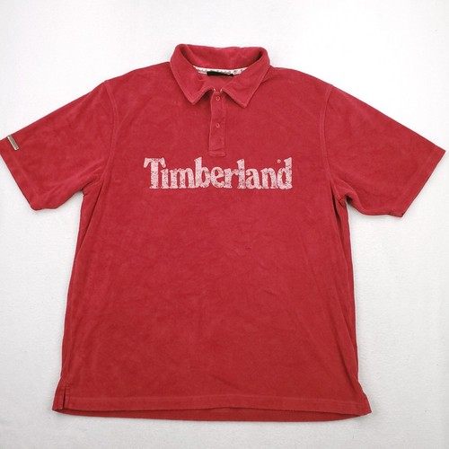 Timberland Shirt Mens Sz XXL Red French Terry Polo Short Sleeve Tee Streetwear