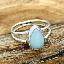 Teardrop Larimar Real Ring Bohemian Ring 925 Sterling Silver Designer Ring Gift