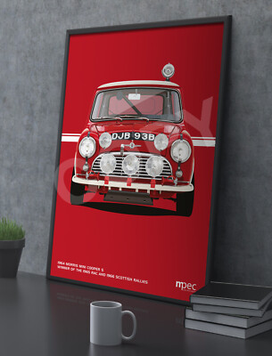 Mini Cooper S Rally DJB 93B Illustration Portrait Poster. Verschiedene Größen
