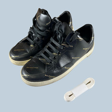 Balenciaga Pelle S Gomm Veau Sport Black Logo Sneaker 477292 Womens Sz 36 US 6