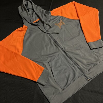 Vintage TAPOUT Gray/Orange Mens Full Zip Hoodie Size XL