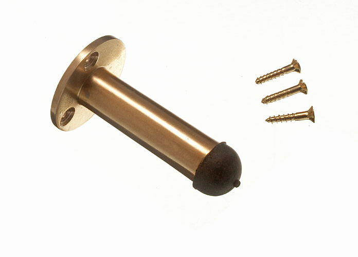 Door Stop Solid Brass Pillar Type Rubber Tip 63mm 2 1/2 Inch + Screws