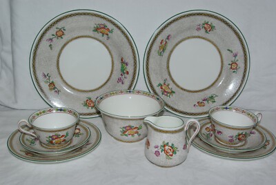 Antikes handbemaltes Jugendstil Wedgwood Bone China 10 teiliges Tee für Zwei Gedeck