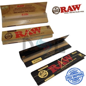 RAW Classic Natural Unrefined Rolling Papers – King Size Slim 110mm, Hemp Gum, 10 Packs, Made In Spain
