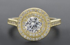 Real 10k Yellow Solid Gold Halo Engagement Ring Round 12.3 mm 2.9gr All Sizes