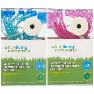 True Living Outdoors Battery Led Mini Globe Lights 6 Packs 2 Blue / 4 Pink