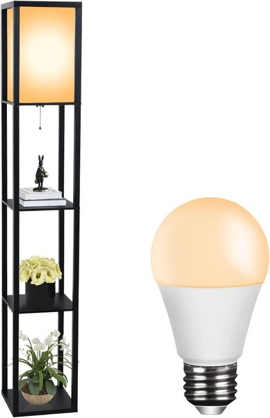 Stehlampe Stehleuchte Mit Birne Leselampe Standleuchte E27 Bodenlampe Regal Holz-image