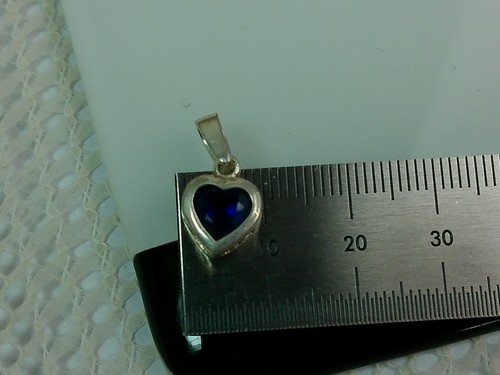 Ciondolo mod vintage NF argento sterling lato aperto cuore spesso vetro blu cobalto - Foto 8 di 15