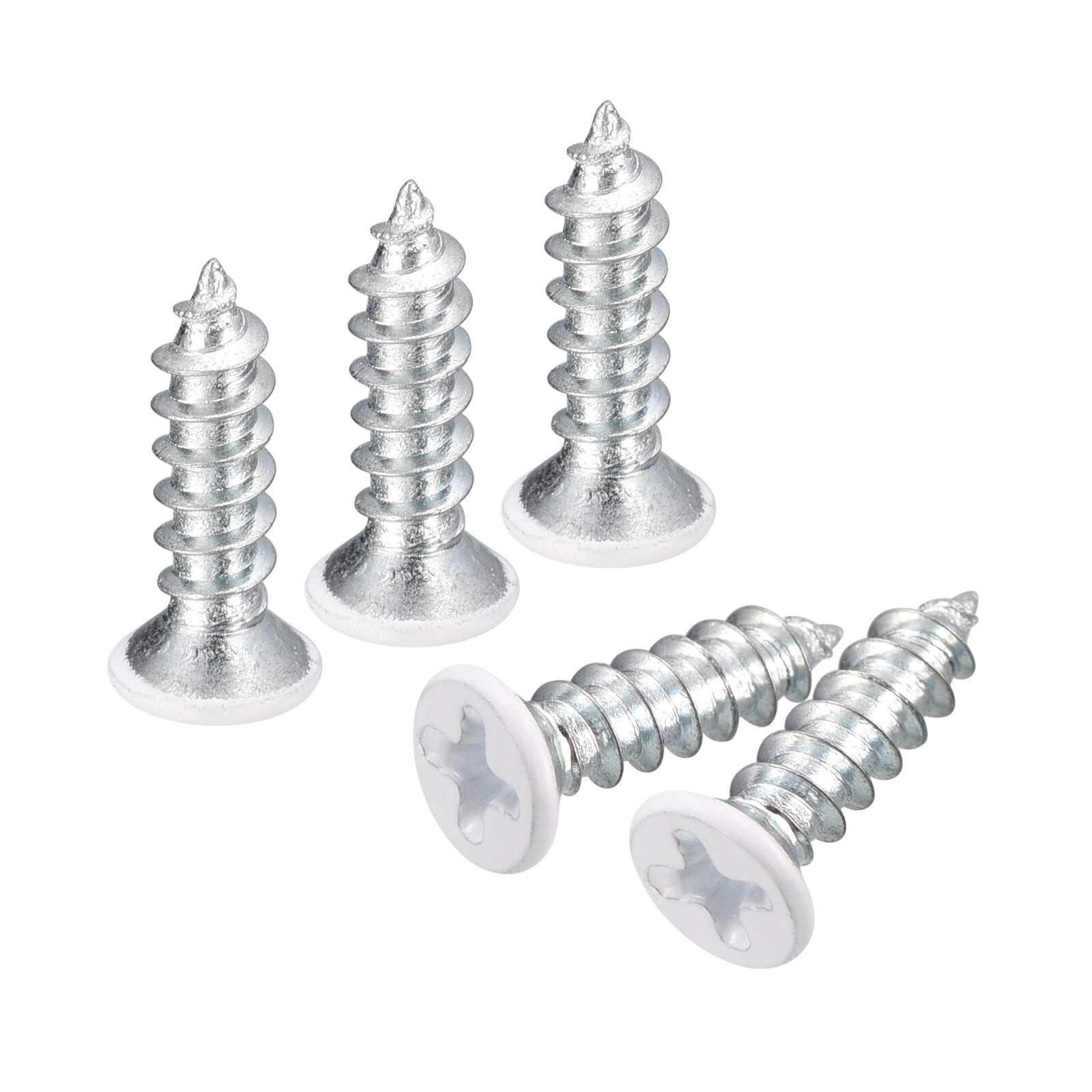 ST4x15mm White Self Tapping Screws, 50pcs Flat Head Phillips Wood Screws