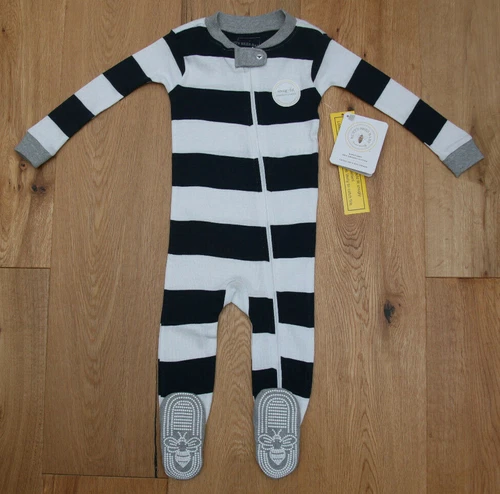 Burt's Bees Baby Boy Organic Snug Fit Footed Coverall ~ Navy Blue, White & Gray