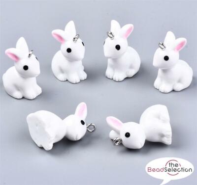 10 WEISSE HASE KANINCHEN 3D HARZ CHARMS ANHÄNGER 24mm SCHMUCKHERSTELLUNG C294