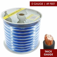 0 Gauge  Amplifier Power / Ground Wire 1/0 Ga Amp Cable, 49 Feet BLUE