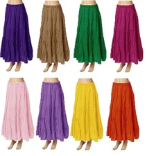 Women Long Cotton Skirts Summer Mopping Ruffle Tiered Maxi Elastic Waisted Dress