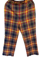 Vintage 70's Plaid Hand Sewn Straight Leg Trousers 28