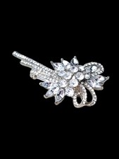 Rhinestone Statement Brooch or Barrette Silvertone 3" Bride Hair Piece