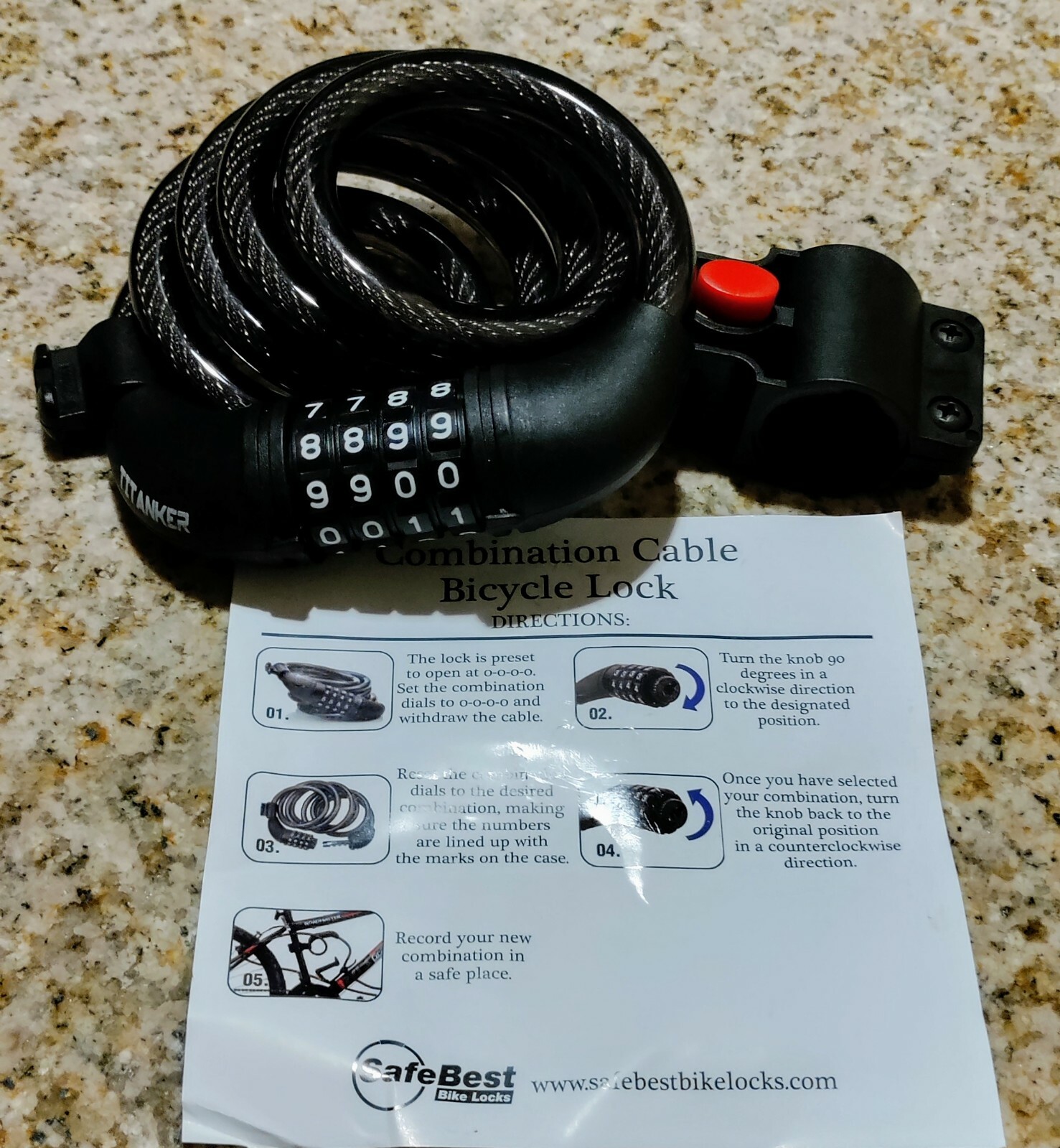 Universal Security 4 Digit Combination Bike Cable Lock with Mounting Bracket