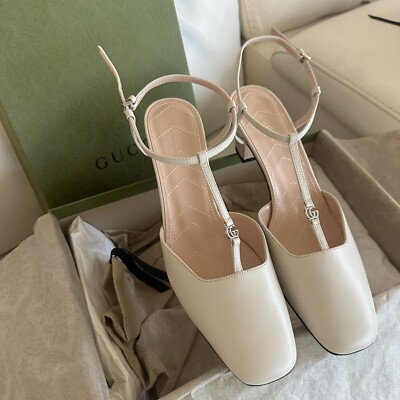 NEW Gucci Heels WOMEN'S PETITE GG SLINGBACK PUMPS Sz 38