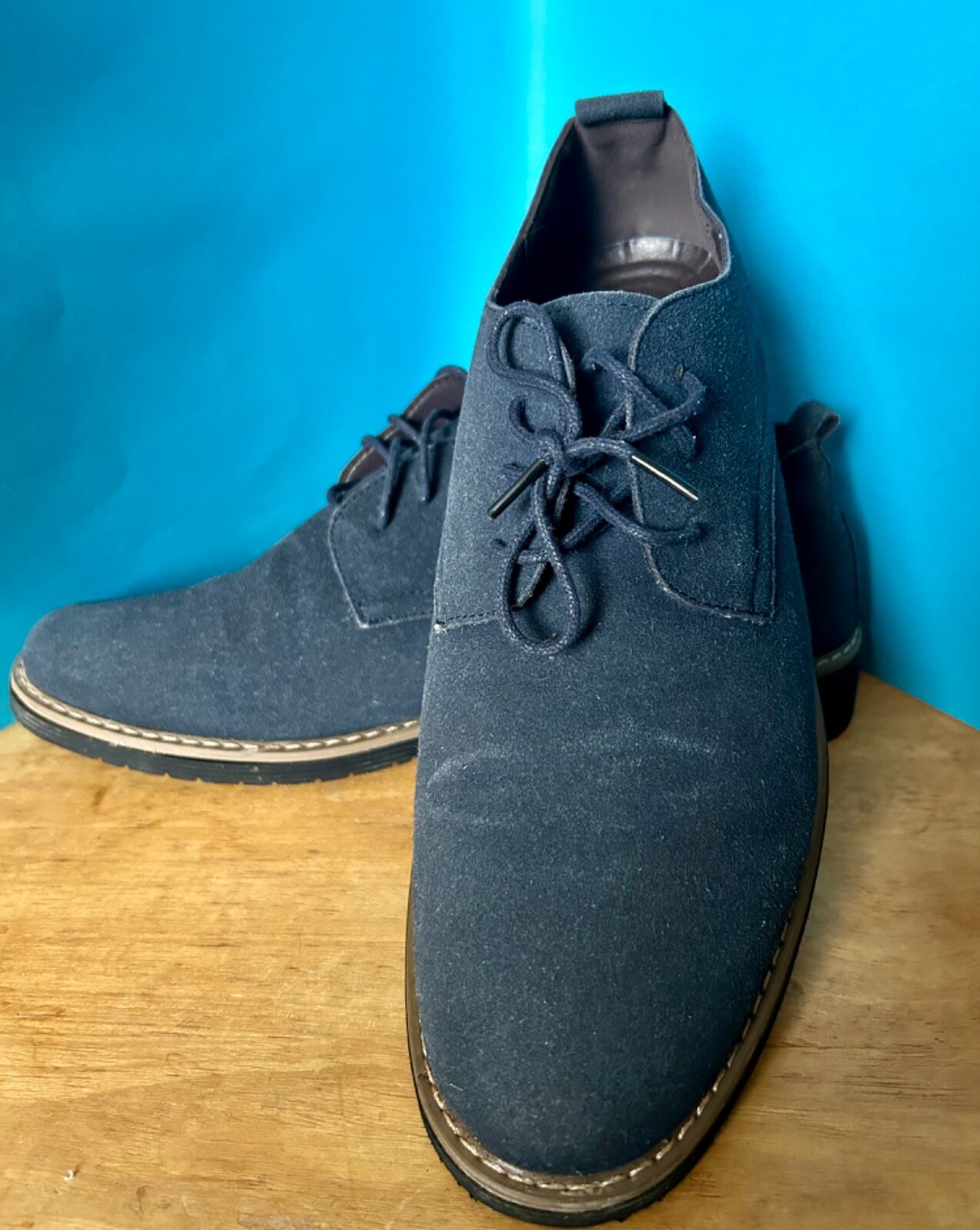 SAOLA Scarpe eleganti da uomo blu pelle scamosciata pizzo Oxfords Derby TAGLIA 10 EU 44 indossate una volta