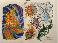 Vintage Wall Art Tattoo Flash Sheet By Edward Lee Pinup Sleeve Dice Bones