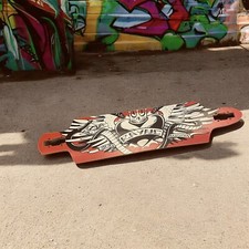 Rayne Hellcat Longboard Skateboard Deck Red Black Heart Crown Wings Rare 2009