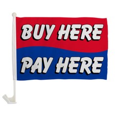 1 Dozen Rd/Bl Buy Here Pay Here Single Sided Car Flag Dealership Car Window Flag