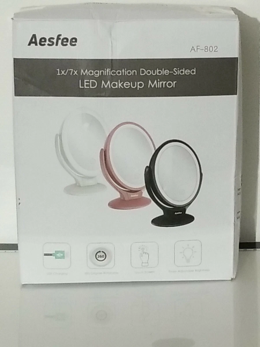 Aesfee LED Lighted Makeup Vanity Mirror Rechargeable 1x 7x Magnification pink