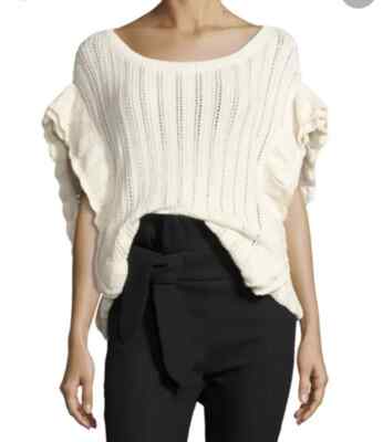 Gorgeous IRO ''Dafgan'' Cream Ruffle Sleeve Alpaca/Wool Blend Open Knit Sweater XS