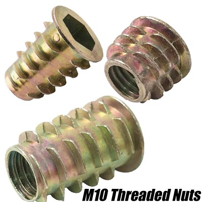 M10 THREADED HEX DRIVE FIXING TYPE D TIMBER WOOD INSERT FURNITURE NUTS ...
