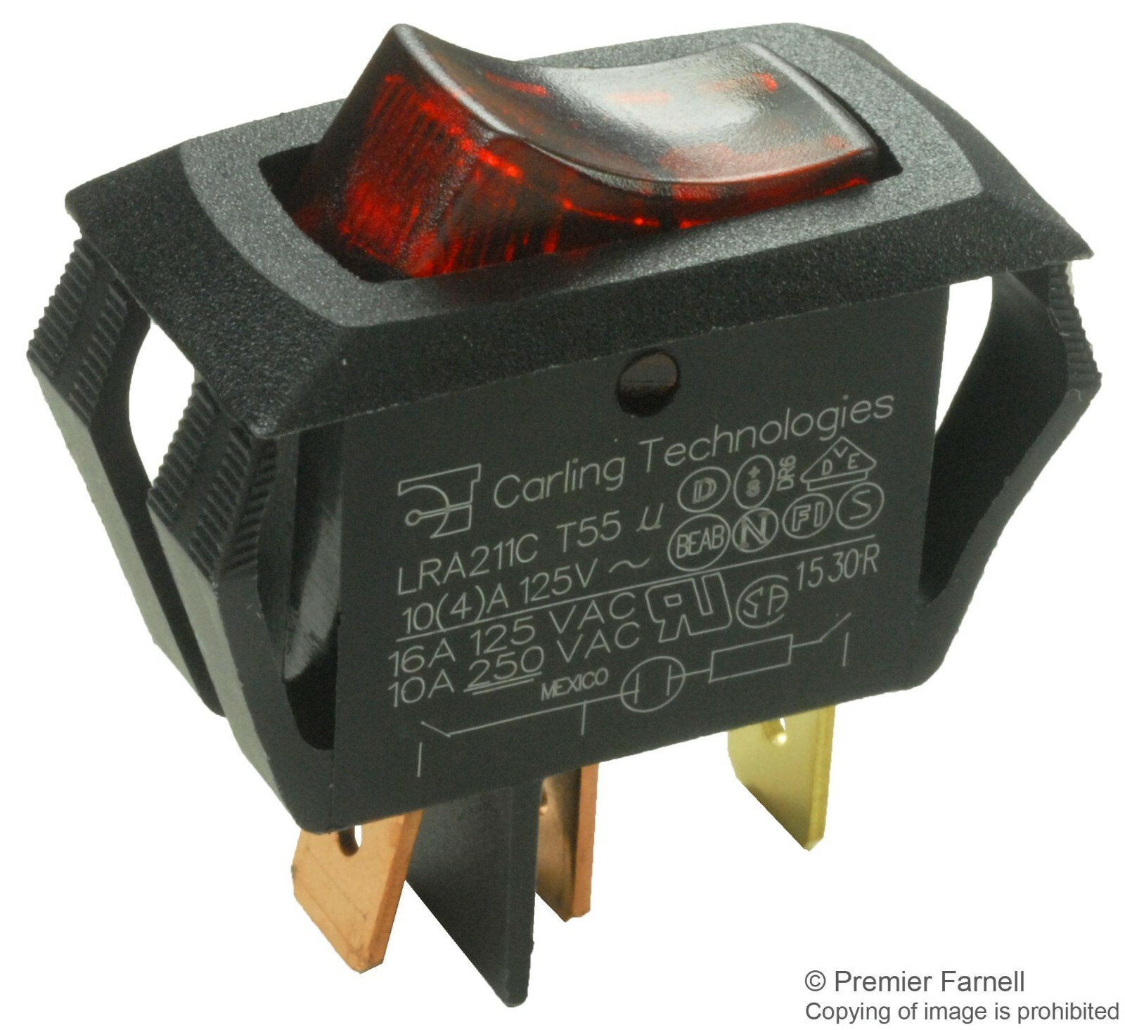 Carling Technologies Switch, Rocker SPST, 16A, 250V, RED LRA211-CR-B/125N,  2 pcs | eBay