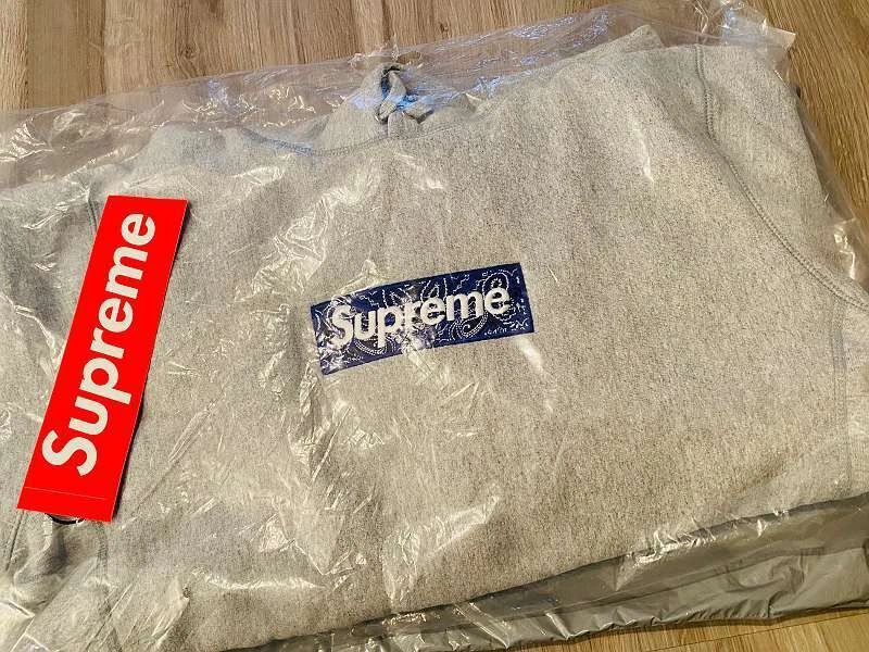 Supreme Bandana Box Logo Bogo Hoodie Medium Grau Grey NEW 100% authentic Receipt