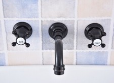 Oil Rubbed Bronze Widespread Wall Mounted Dual Handle Bathroom Sink Faucet Taps