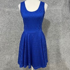 Express Cobalt Royal Blue Crochet Lace Fit Flare Dress Women's Sleeveless Size S