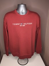 Tommy Hilfiger Mens Sweatshirt Red EST 1985 Logo Jumper BNWT 100 Cotton Top