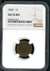 UNITED STATES 1869 INDIAN HEAD SMALL CENT NGC AU 55 BN      27