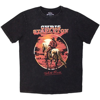Chris Stapleton Stone Wash T-Shirt: White Horse (Black) OFFICIAL NEU