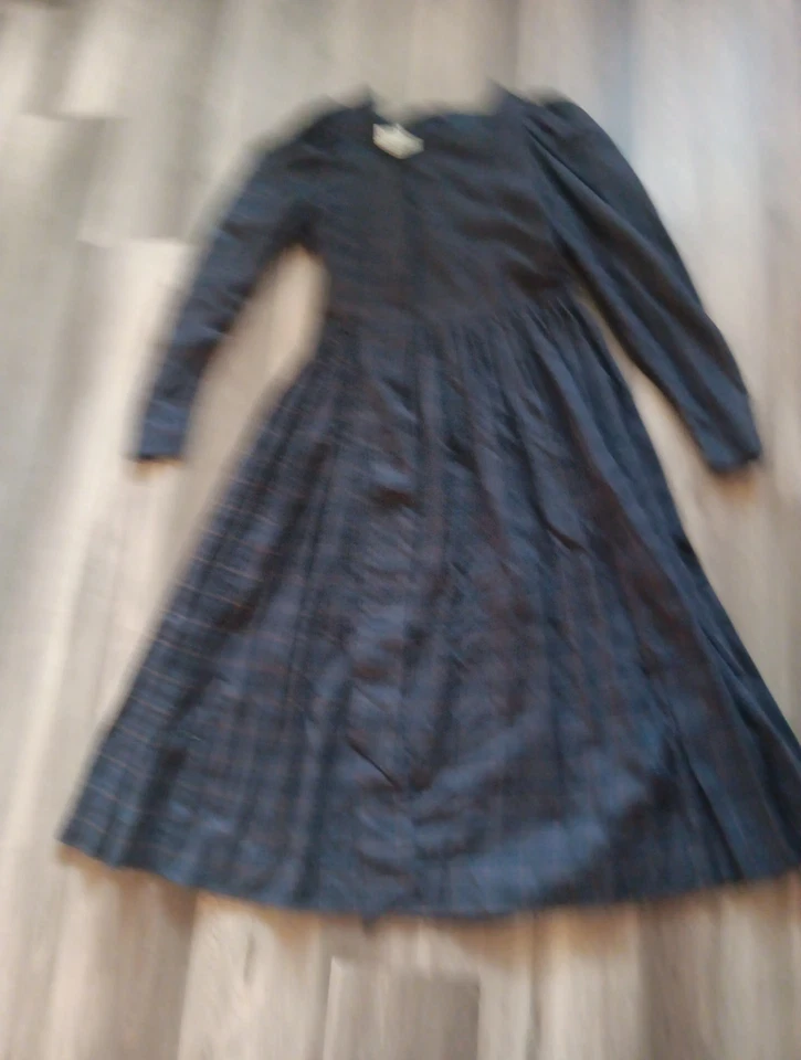 Vestido Vintage Laura Ashley Cuadros Tartán Cinturón Mezcla Lana Talla 10 Acadamia Preppy Foto 3 de 4