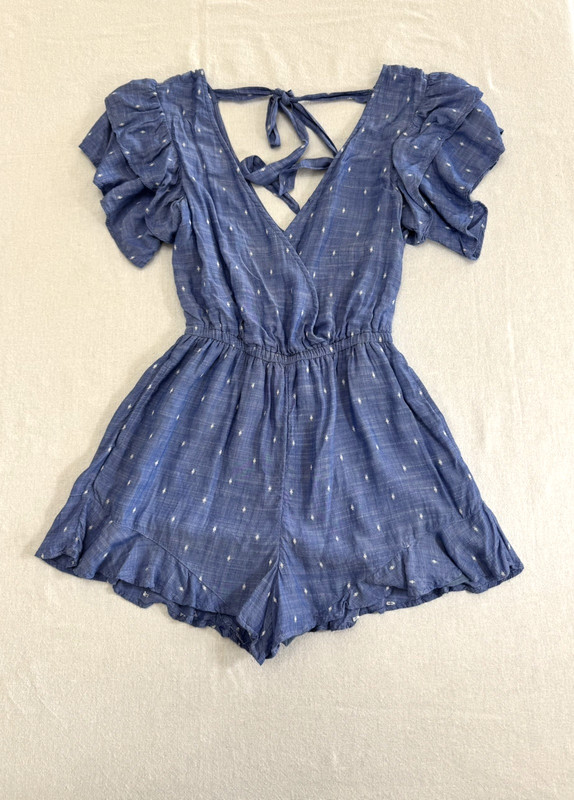 American Eagle Womens chambray romper Sz XS Boho Cottagecore Coastal Cowgirl Y2K