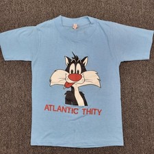 VTG Kids 10-12M - 80s Looney Tunes Sylvester "ATLANTIC THITY" Blue Shirt ARTEX
