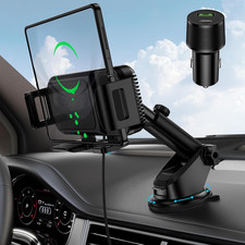 15W Wireless Car Charger Mount Rotatable Dual Coil Fast Phone Holder Wireless